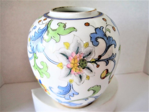 Nippon M Vase, Hand Painted Floral, Morimura Green Backstamp, 1920 - 1930 Collectible China
