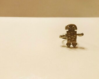 Vintage 1990s Silvertone robot ring with googly eyes