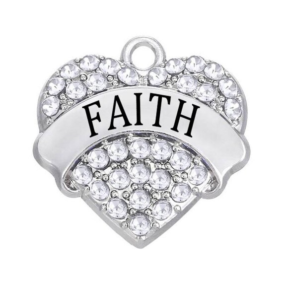 1 Faith Rhinestone Heart Charm Antique Silver Believe Trust