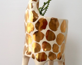 Gold Giraffe Planter / indoor planter / succulent planter