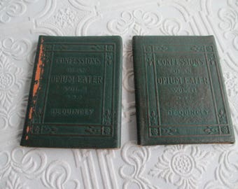 Confessions of an Opium Eater VOLUME I and II by Thomas DeQuincey - 2 Miniature Books Little Leather Library 1920s Antique Vintage