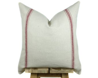 Grain Sack Pillow Cover | Modern Farmhouse Collection | Red Stripe