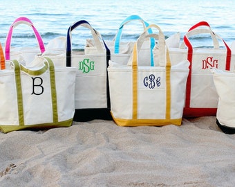 3 Sizes to choose Canvas Zipper Personalized Boat Tote Monogrammed Tote Bags Teacher Gifts, Bridal Party Gifts, Bridesmaid Gifts Boat Tote