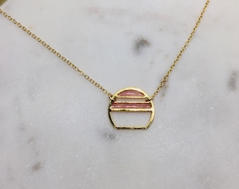 Laser Cut Small Semi Circle Pendant Minimal Circle Necklace Delicate Jewelry