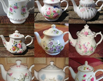 Job Lot of 3 (3 pcs) **LARGE** Vintage Mismatched Teapots Set Floral Chintz - Tableware Mad Hatters Party Wedding Crockery Tea Room Cafe