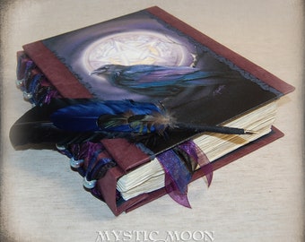 Morrighan Moon Midnight/ Book of Shadows Journal / Wiccan / Pagan / Pentacle /Pentagram / Handmade Journal / Quill / Binder / BOS