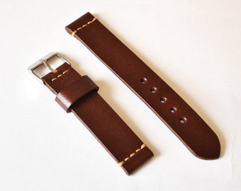 Brown tan vintage full-grain leather handmade watch strap watch band Vegetable tanned watch strap 18mm 20mm watch band 22mm 24mm watch strap