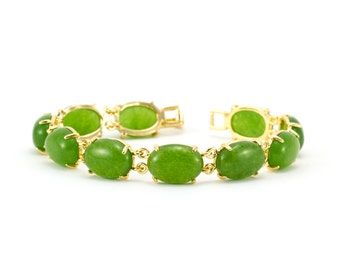 Gold Jade Link Bracelet/ Green Jade Bracelet/ Jade Beaded Bracelet/ Gold Jade Jewelry