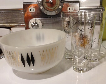BARGAIN SALE: Federal Glass Bowl - Atomic Black & Gold Diamond
