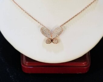 Sterling silver and cz butterfly necklace