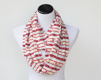 Christmas scarf infinity scarf Scandinavian stripes snowflake soft cotton jersey knit snood scarf - Christmas loop scarf - gift idea for her
