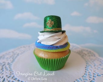 Fake Cupcake St. Patrick's Day GOLD Rainbow Irish Lucky Leprechaun Hat Kitchen Decor Display Decoration