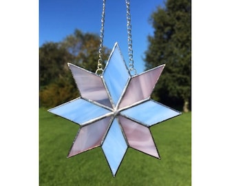 Stained Glass Pink and Blue Star Suncatcher Decoration