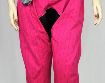 Upcycled drop-crotch hot pink and leather trousers UK16/18