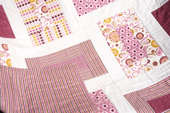 Sale - Baby Girl Quilt - Modern Quilt Baby - Baby Blanket - Pink Baby Quilt - Crib Quilt - Baby Girl Blanket - Baby Bedding 40" x 50"
