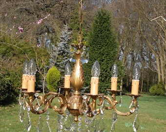 Vintage French 6arm bronze chandelier with gorgeous drops(J280)