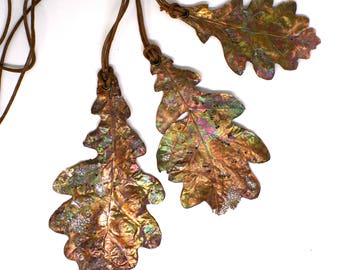 Lace bitten copper oak leaf necklace | REAL forest oak leaf pendant | Copper leaf charm | Copper lace leaf pendant