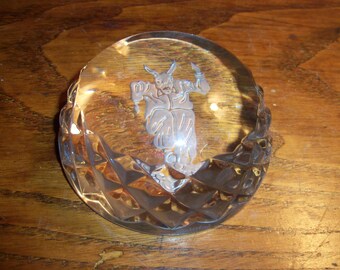Vintage Crystal Paperweight Etched Running Monster