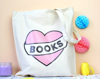 Love Books Tote Bag. Book Bag. Literary Gifts. Literary Tote. Tote Bag. Bibliophile. Book Lover Bag. Book Lover Gifts. Read More Books. Tote