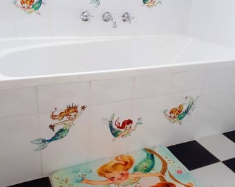 NEW Vintage kitsch retro style Mermaidians mermaid baby nursery pastel doll mod bath mat indoor bedroom bathroom floor rug Vinnie Boy