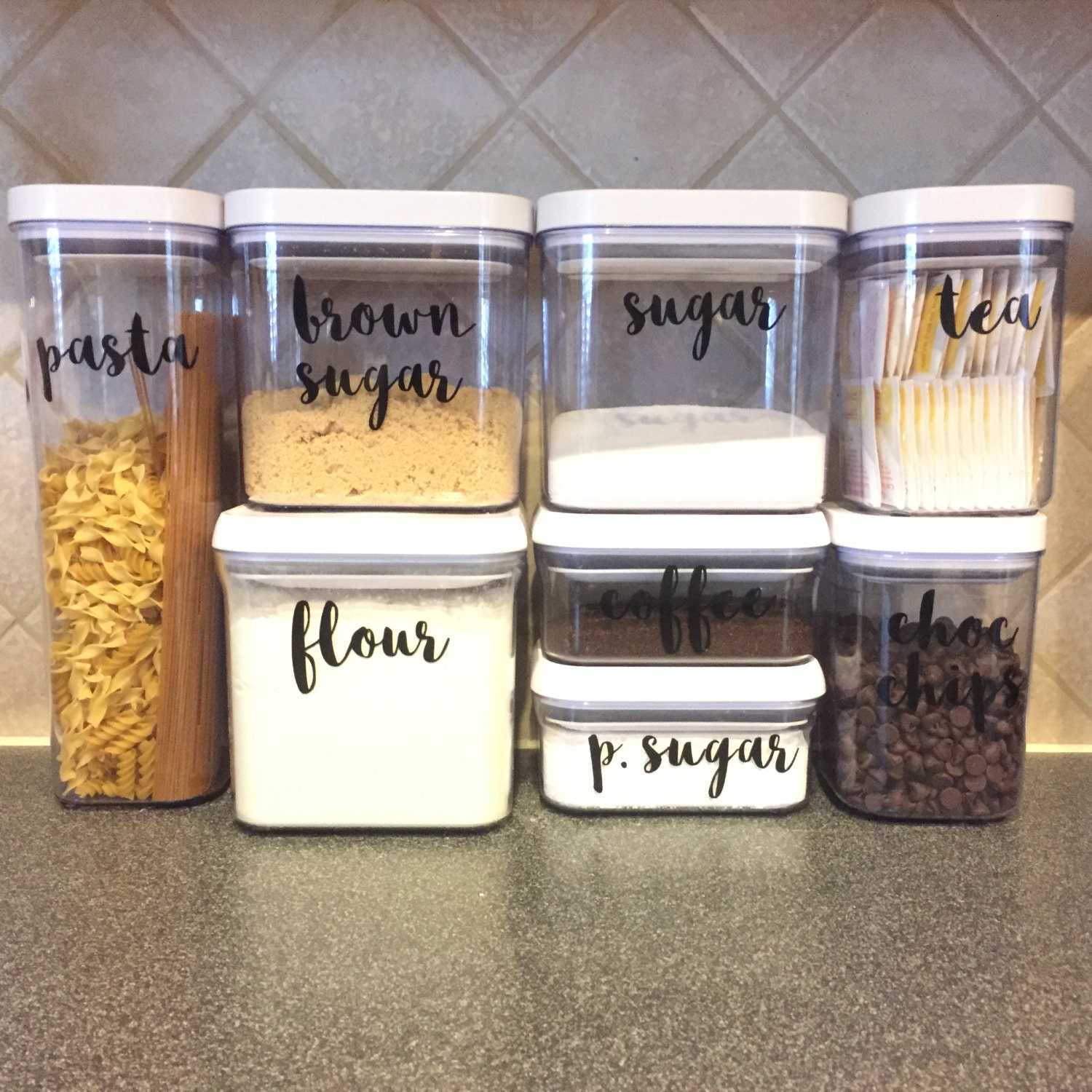 Kitchen Canister Vinyl Labels Set of 8 // Script // Pantry