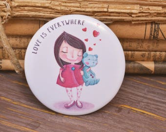 Illustrated Pin - school badge illustration, love is everywhere