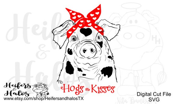 Hogs and Kisses bandana pig digital cut file svg pdf png