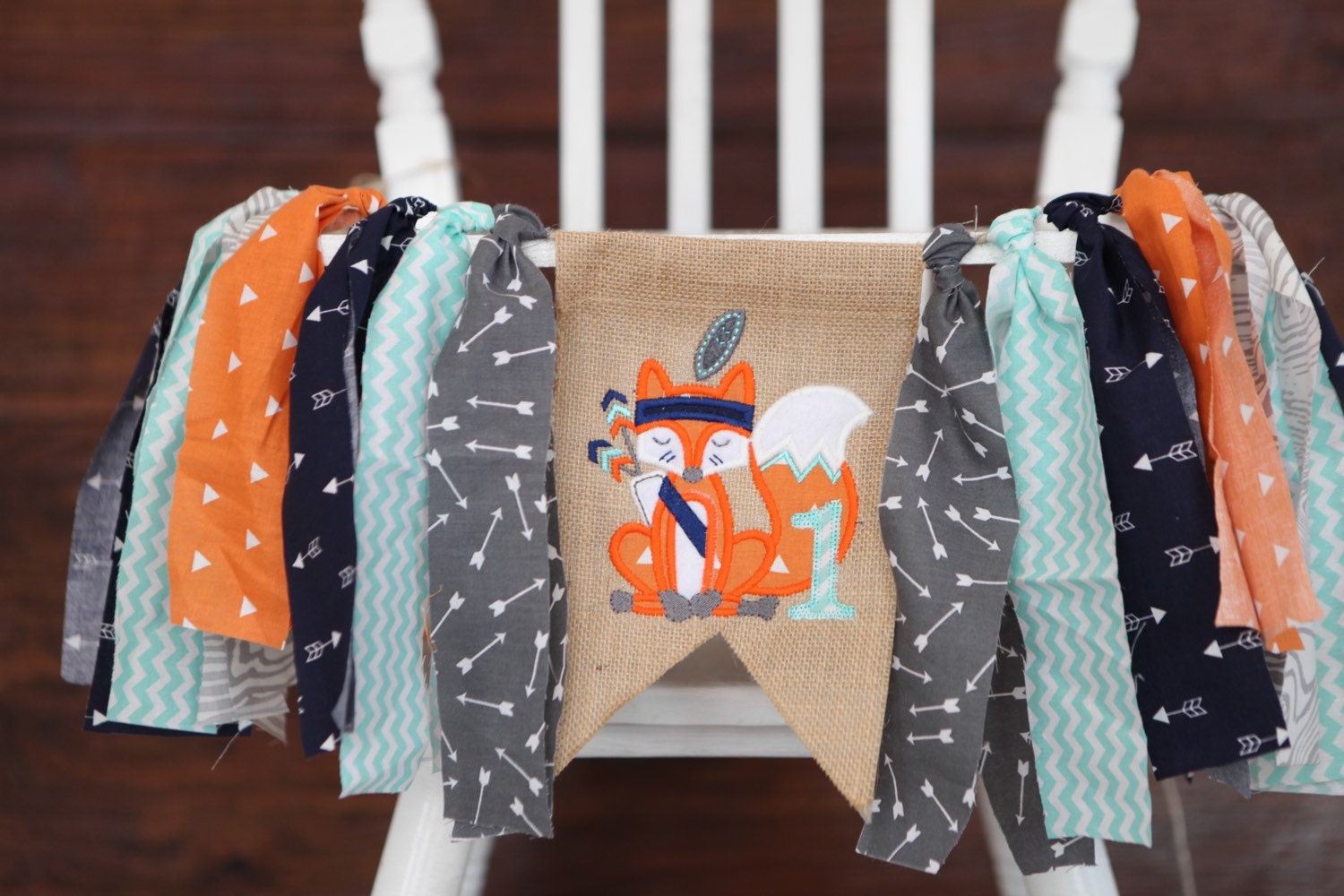 WOODLAND fox tribal banner first one birthday party banner