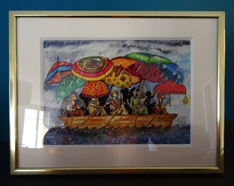 Watercolor framed A5 umbrellas * Watercolour tea umbrellas A5 framed *.