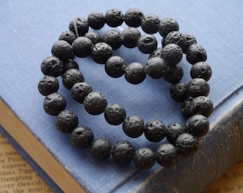 50pcs 8mm Black Lava Beads Great for Diffuser Essential Oil Lockets (BD2788)