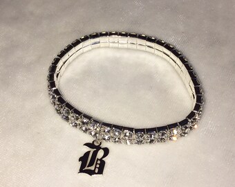 Custom Initial Old English Rhinestone Bracelet / Cuff - Silver ~ Gothic Jewelry Y2K 90s