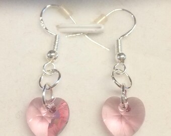 925 sterling silver and swarovski heart crystal earrings