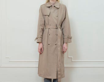 vintage tan trench coat medium | beige london fog trench large | double breasted long trench rain coat | tan belted trench | 1970s | 70s