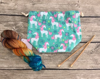 Unicorn Magic - Project Bag -- Drawstring Knitting Bag -- Yarn Bag -- Crochet Bag