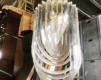 Vintage Mid Century Looped Lucite & Brass Drop Chandelier