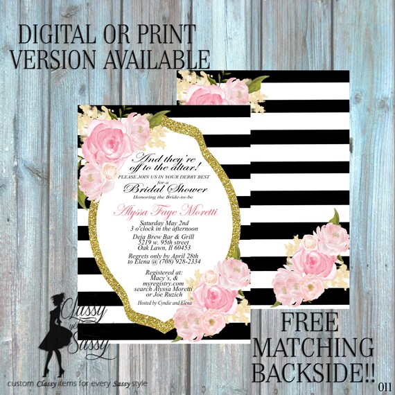 Bridal Shower invitation, Kentucky Derby Invitation Derby party Shower, Rose flowers Invitation, Tea pArty Luncheon Bridal Shower 011