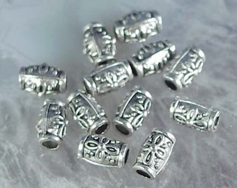 12 Antique Silver Pewter Barrel Beads 10x6mm (p011)
