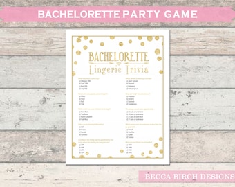 Bachelorette Lingerie Trivia Game - Hen Night - Lingerie Shower - Bridal Shower - Bachelorette Games - Printable - Instant Download