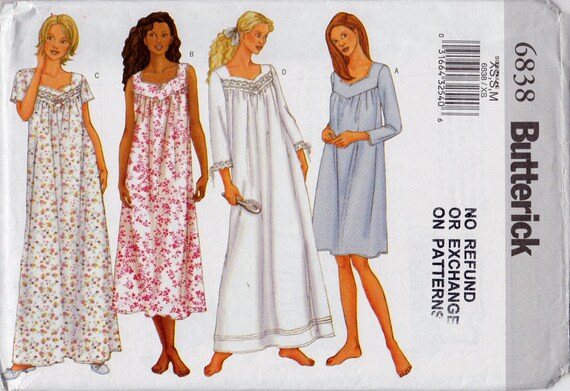 Butterick pattern number 6838, nightgown pattern, sewing pattern, women ...