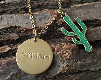 Explore Handstamped Brass Pendant Necklace