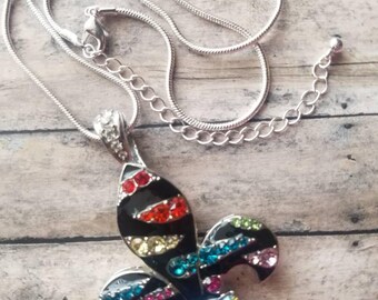 Large Fleur De Lis Pendant Gifts for Her Rhinestone Pendant Statement Necklace Silver Fleur De Lis Pendant Clip On Pendant FREE SHIPPING