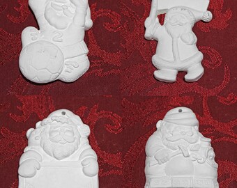 Flat Christmas ornament unpainted plastercraft nonfired use acrylic paint - Santa Claus