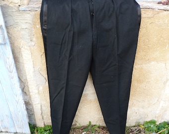 Vintage Antique 1900/1930 French black wool tuxedo trousers gorgeous finitions