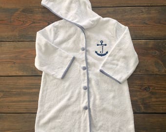 Navy Gingham Hooded Coverup