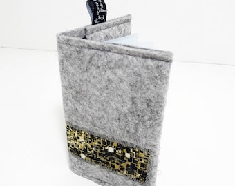 Card case in grey felt with address book, unique piece.