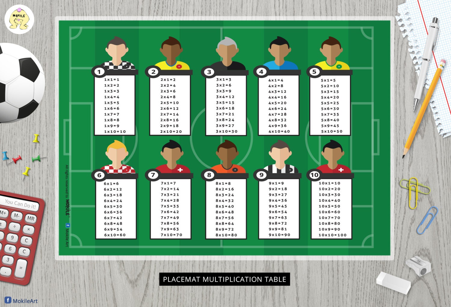 soccer multiplication placemat educational