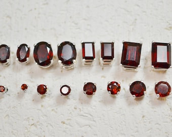 Genuine Stone Garnet Stud Earrings In Sterling Silver - Choose a size! January birthstone, post earring, no nickel and hypoallergenic.