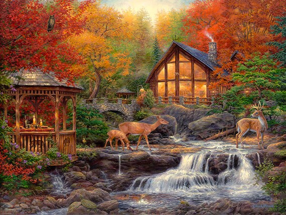 Download Cabin Painting Deer Art Hunting Artwork Painting of Deer