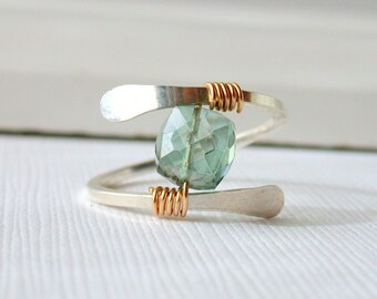 Mystic Forest Quartz Ring. Sterling silver Gemstone Ring. Wire wrapped mystic quartz gemstone ring.
