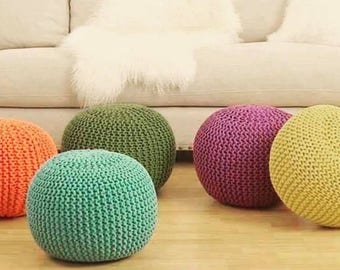 Stuffed Hand Knitted Pouf/Ottoman/Nursery Decor/Baby Shower Gift/Footstool/Floor Pillows/Bean Bag